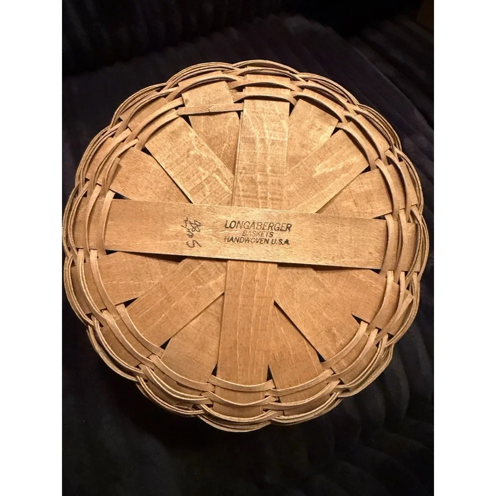 LongabergerBasket with Floral Liner Leather Handles‎ Vintage 1986 Signed